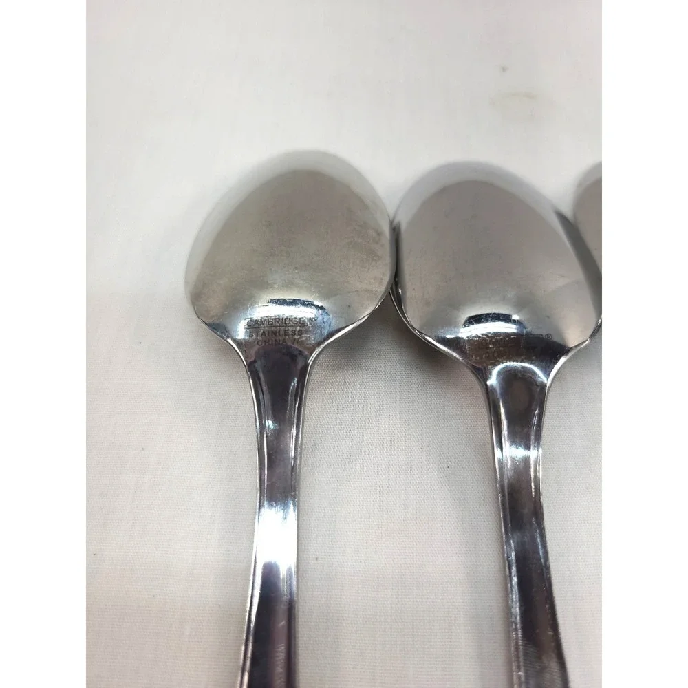 4 Cambridge Stainless Steel Snowman Frost Soup Spoons Silverware Flatware